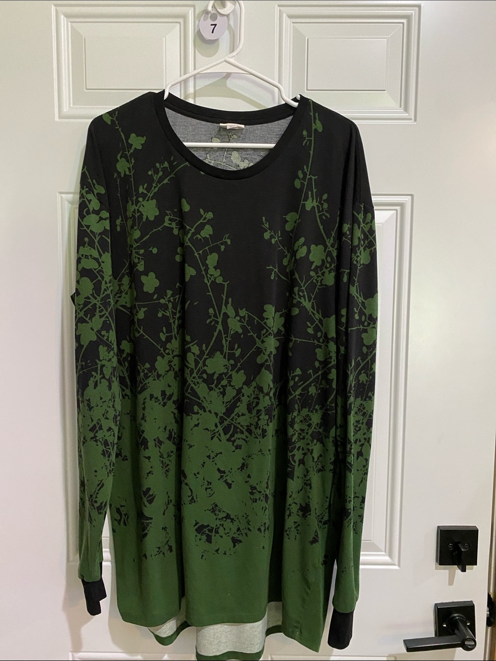 LuLaRoe Black Top with Olive Green Floral Vine Print